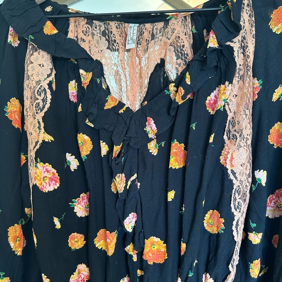 Free People Poppy Lace Inset Floral Long Sleeve Printed Bodysuit XS - Picture 6 of 8